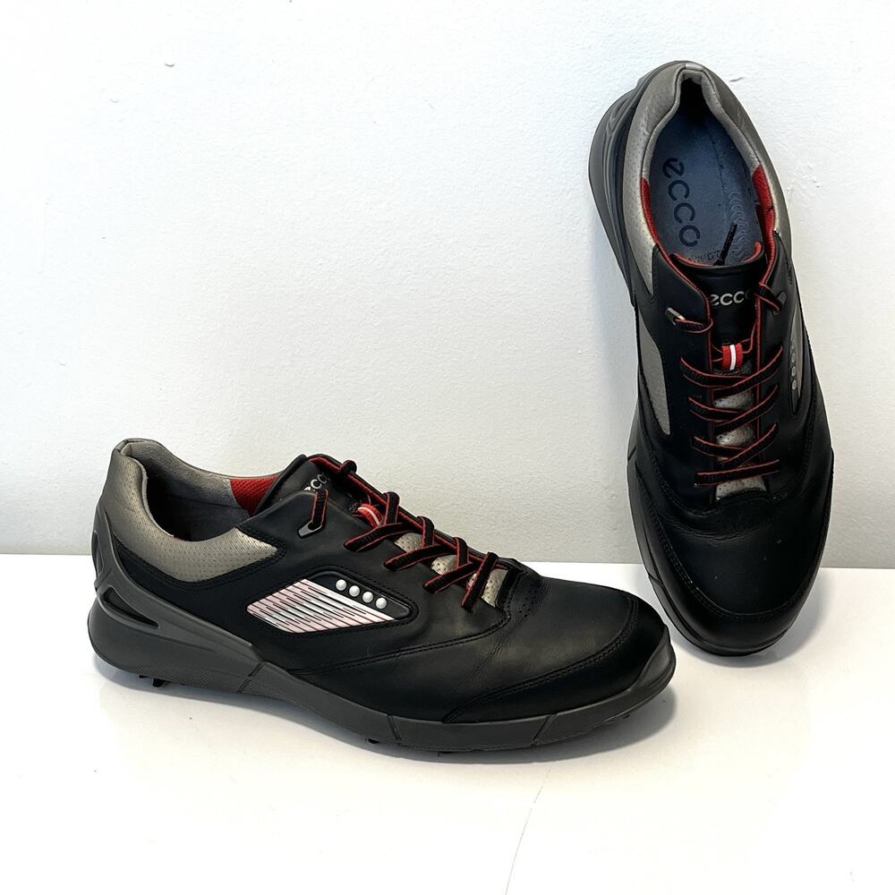 ECCO One Base Hydromax Golf Shoe BLK Leather Spiked Extra Width EU 45 US 11-11.5 - Picture 1 of 10